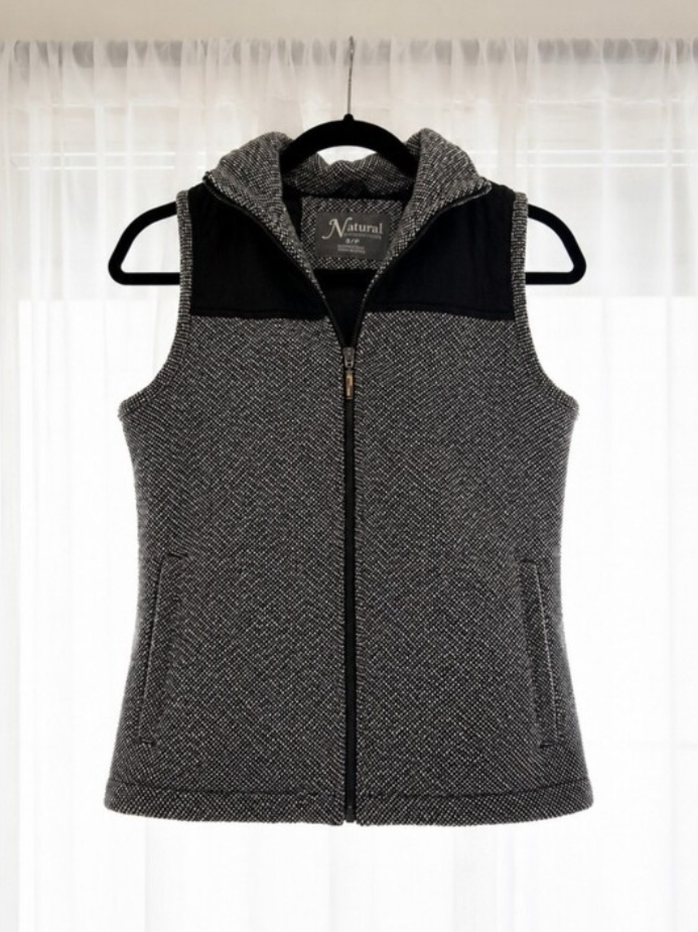 Natural Reflections Y2K Tweed Knit Colorblock Vest Grey Black Zip Up Size S